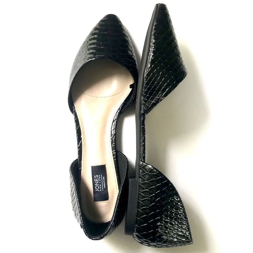 JONES NEW YORK Croc Point-Toe Flats Black 9.5 New - Picture 6 of 6